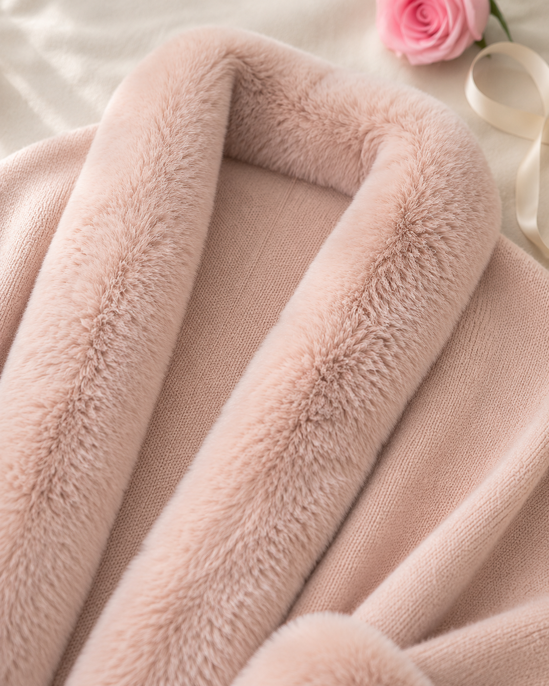 Shawl Cape Knitted Cardigan Coat - Pink detail closeup