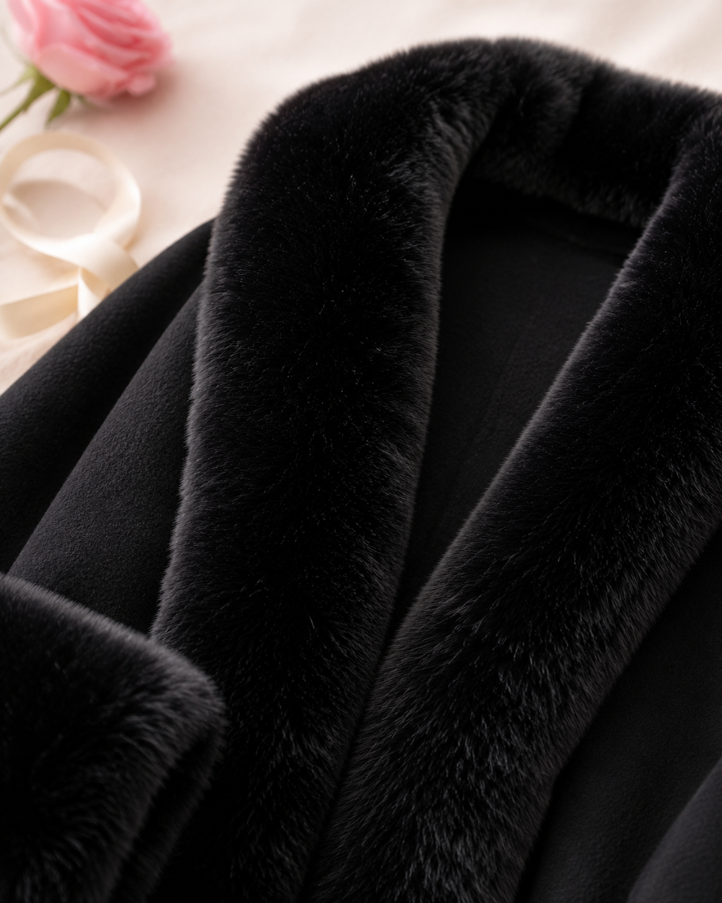 Shawl Cape Knitted Cardigan Coat - Black detail closeup