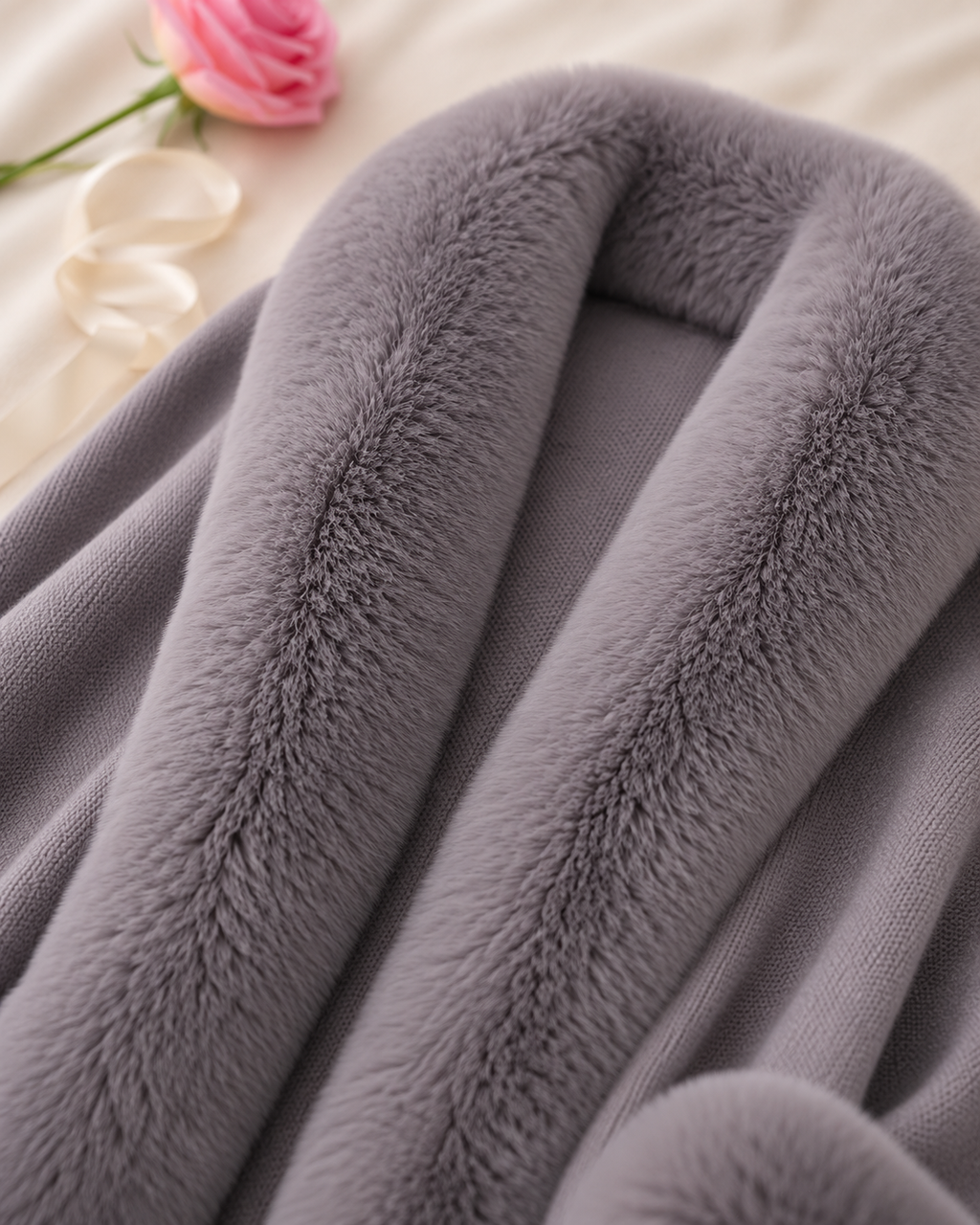 Shawl Cape Knitted Cardigan Coat - Gray detail closeup