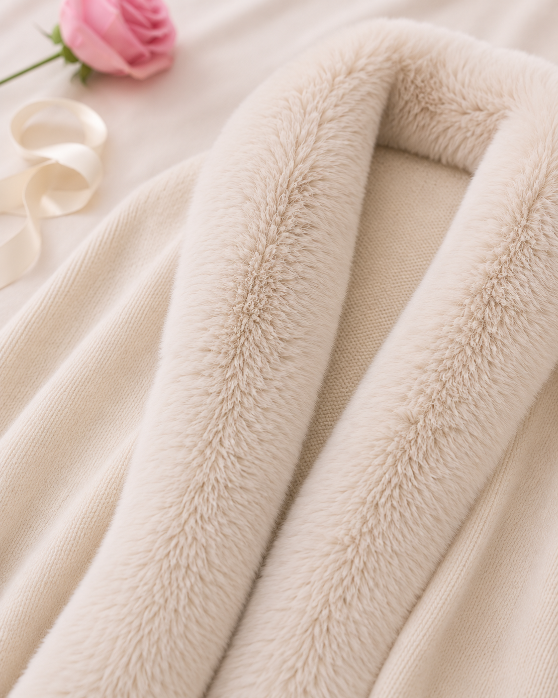 Shawl Cape Knitted Cardigan Coat - Beige detail closeup