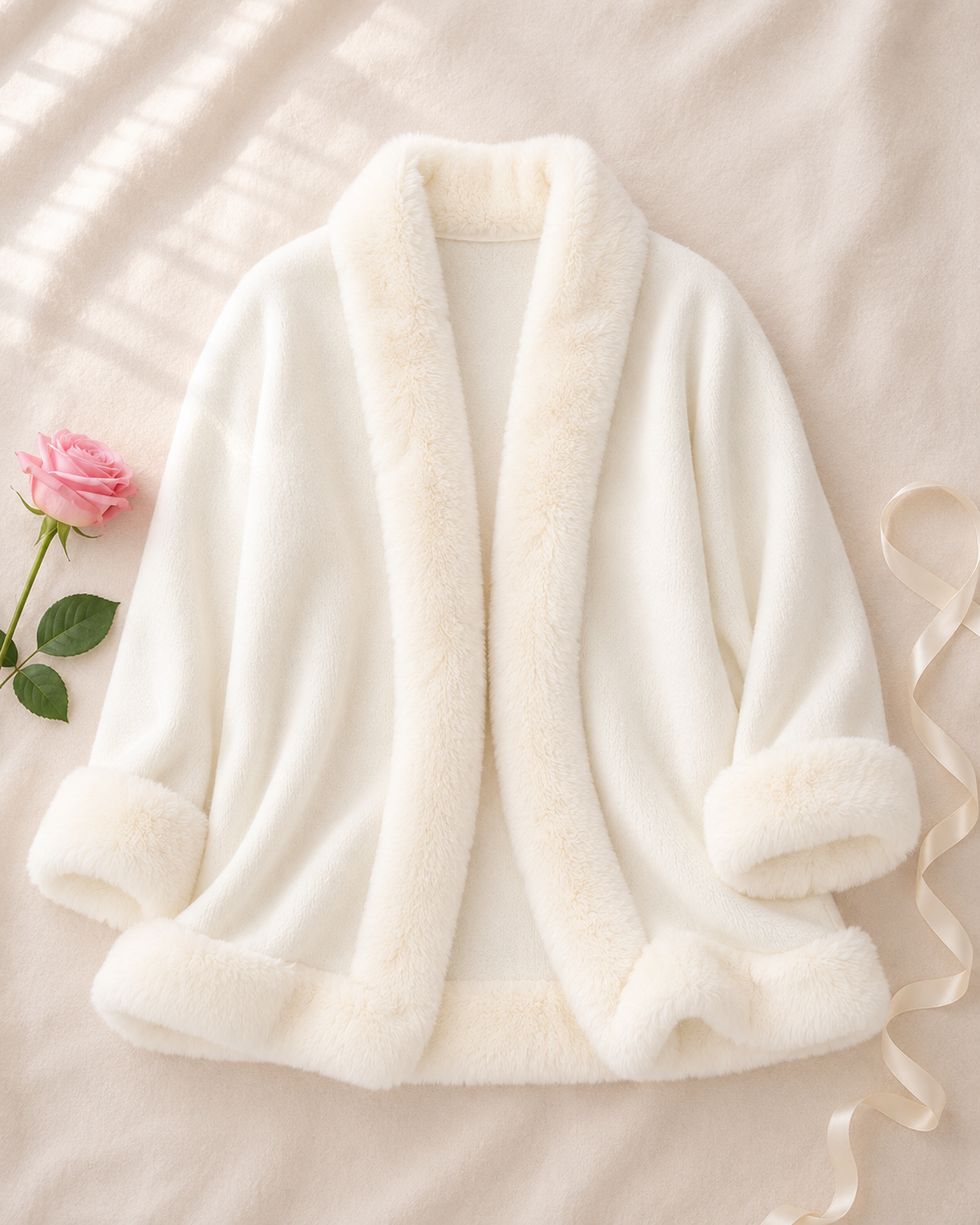 Shawl Cape Knitted Cardigan Coat - White flat lay