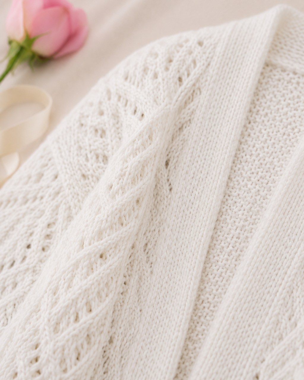 Hollow Knit Lantern Sleeve Cardigan - detail closeup