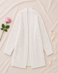Hollow Knit Lantern Sleeve Cardigan - White flat lay