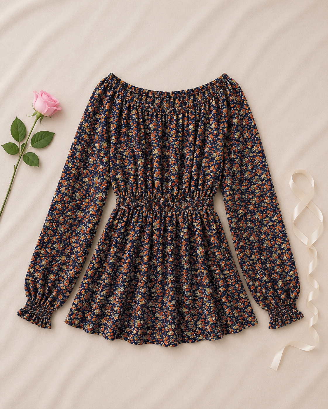 Floral Babydoll Top - No.2 flower flat lay