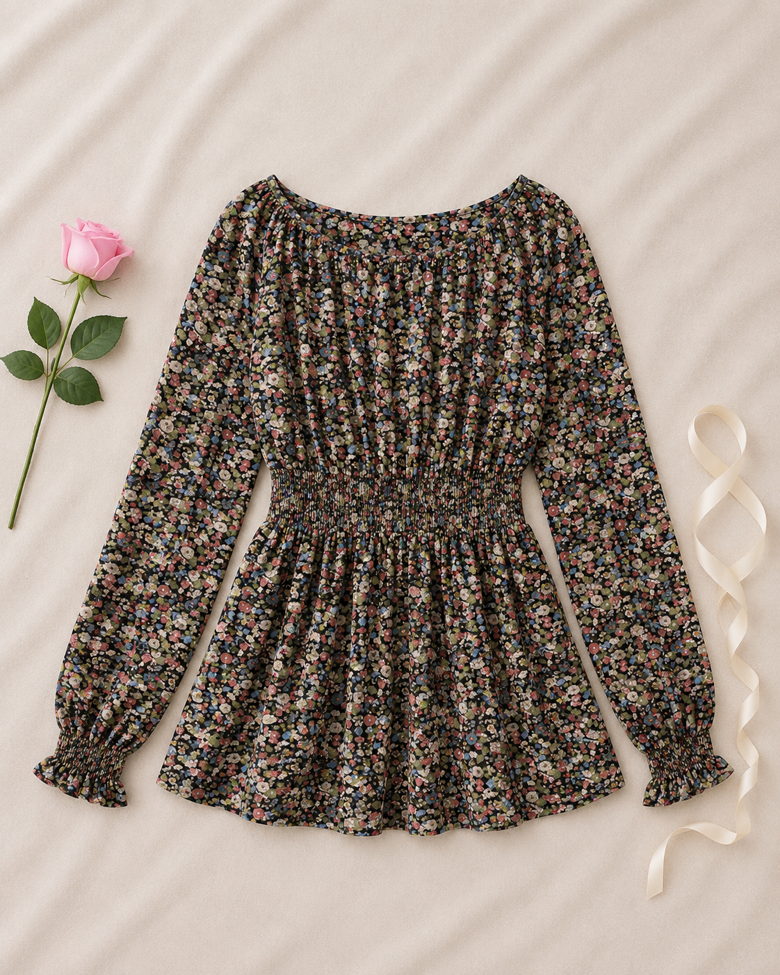 Floral Babydoll Top - No.3 flower flat lay