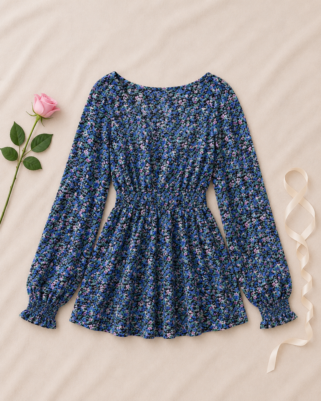 Floral Babydoll Top - No.4 flower flat lay