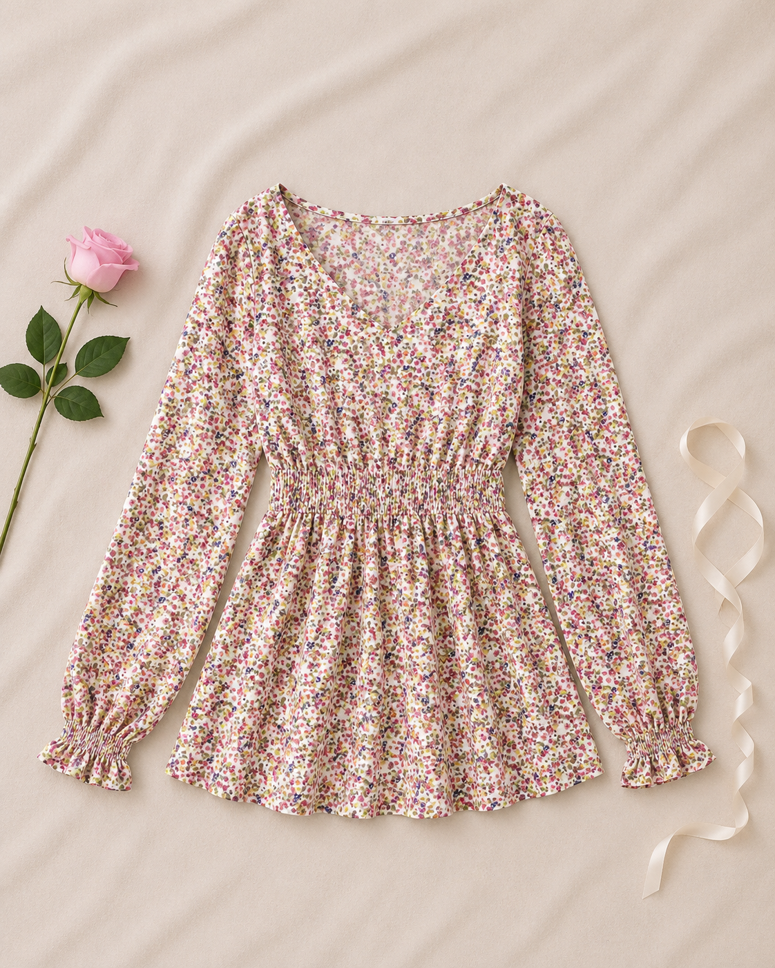 Floral Babydoll Top - No.5 flower flat lay
