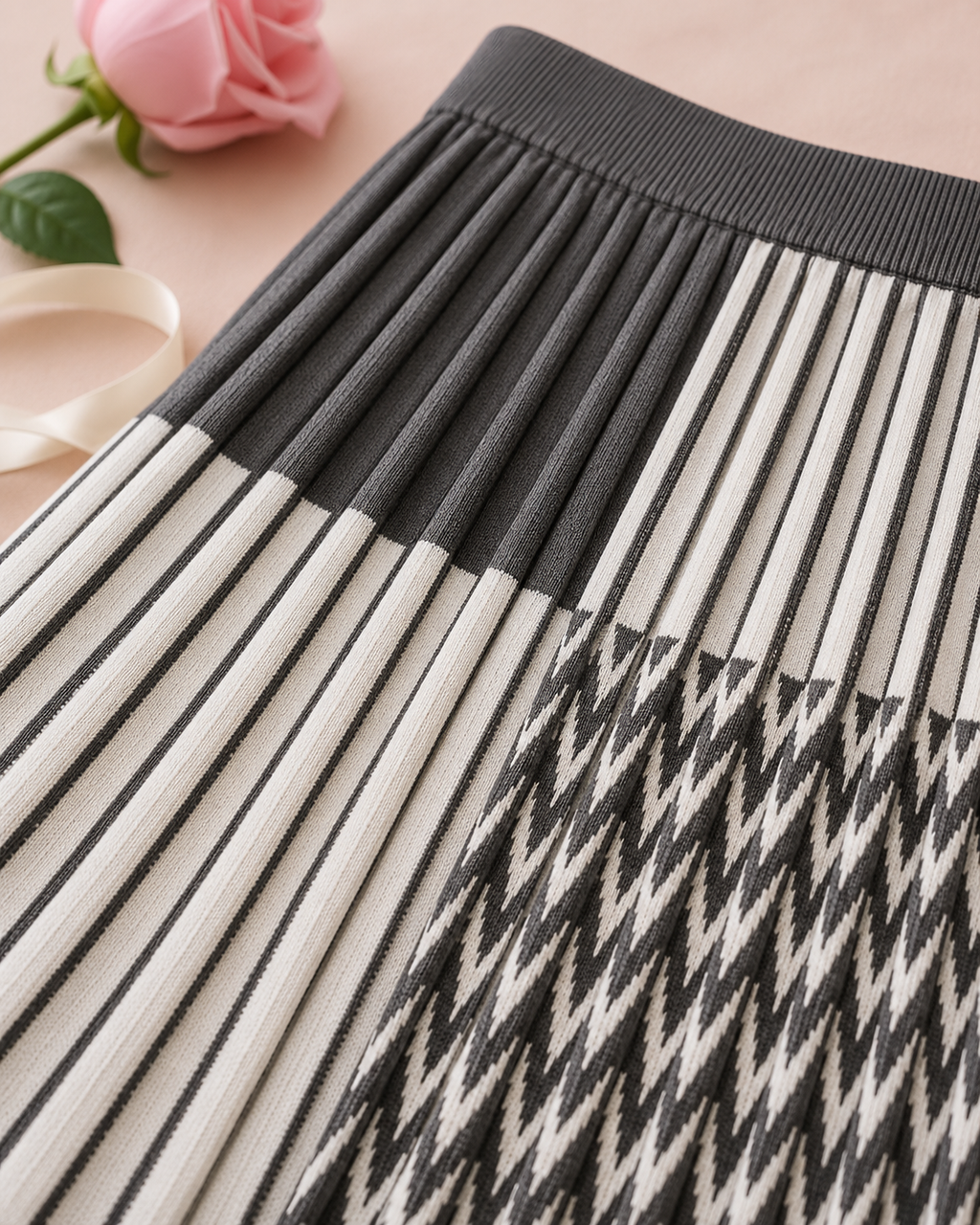 Plaid Pleated Knit Skirt