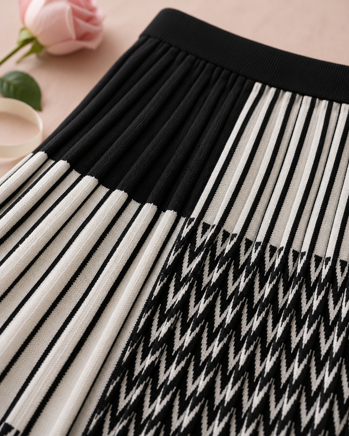 Plaid Pleated Knit Skirt - detail closeup