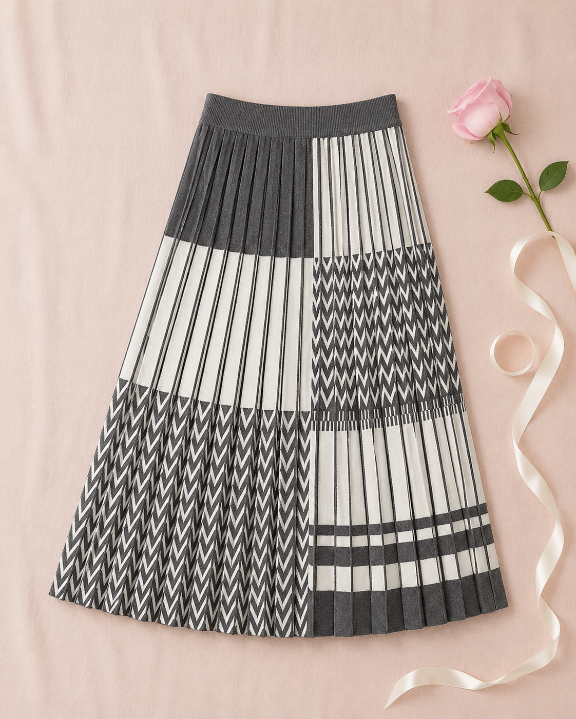 Plaid Pleated Knit Skirt