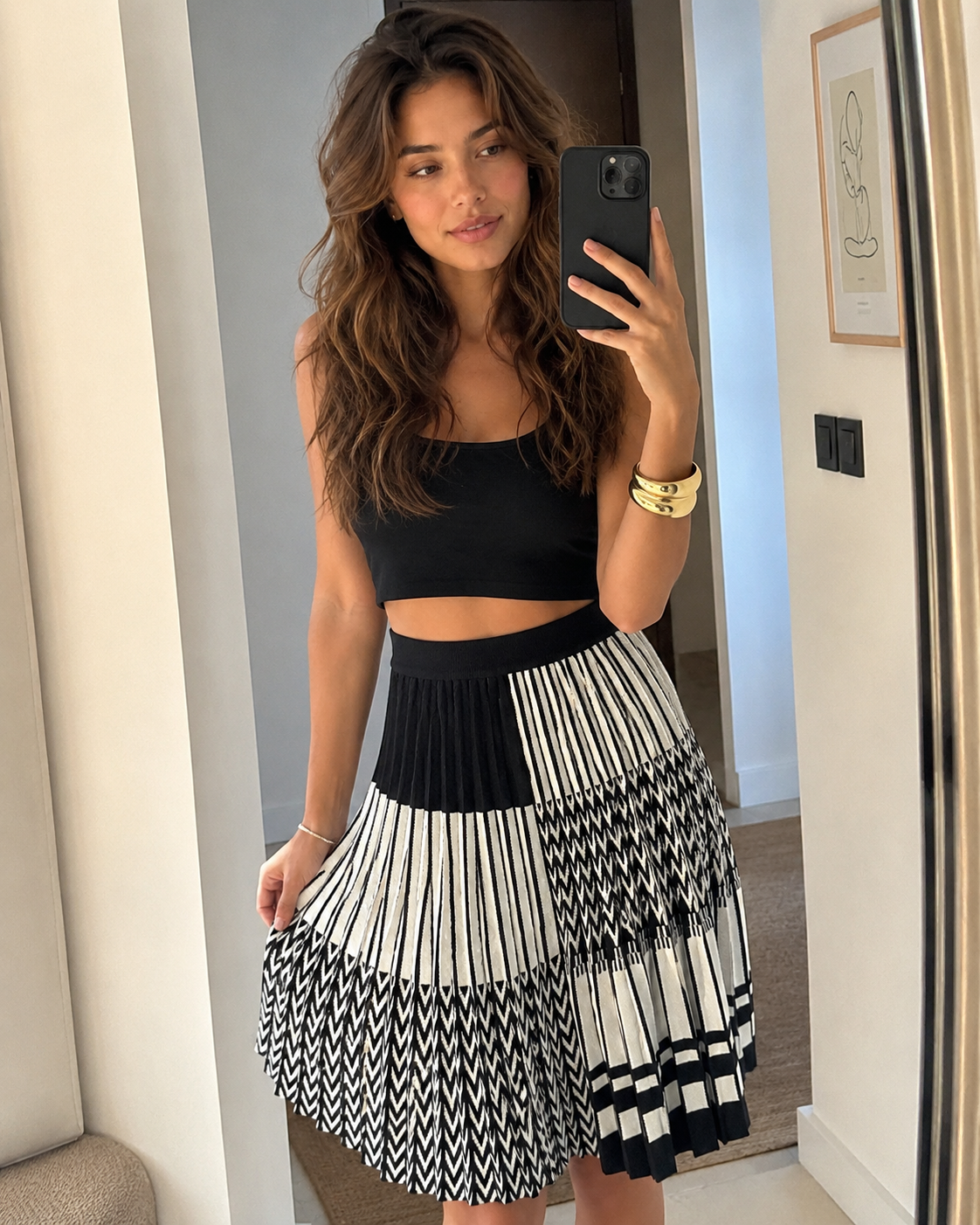 Plaid Pleated Knit Skirt - lifestyle