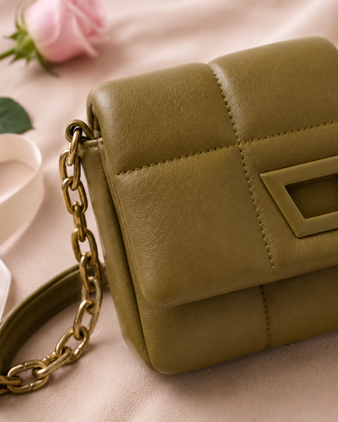 Mini Quilted Embroidered Shoulder Bag Chain - detail closeup
