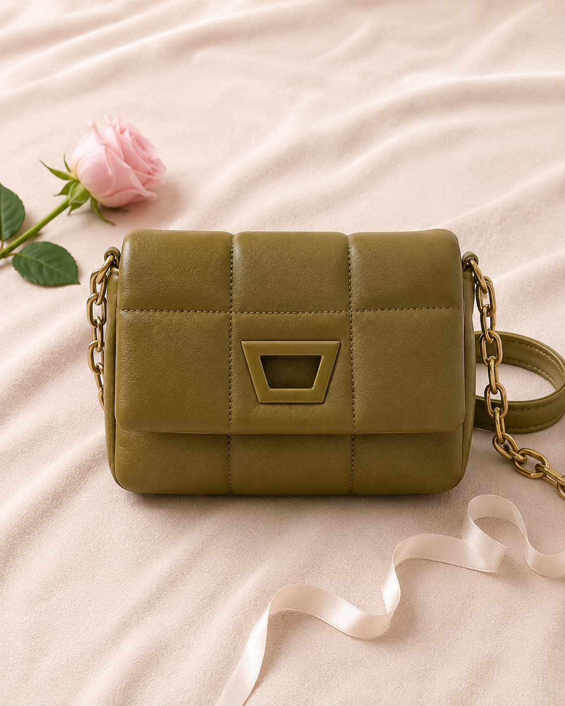 Mini Quilted Embroidered Shoulder Bag Chain - flat lay