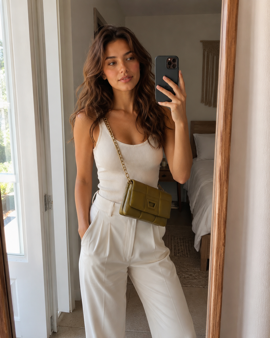 Mini Quilted Embroidered Shoulder Bag Chain - lifestyle