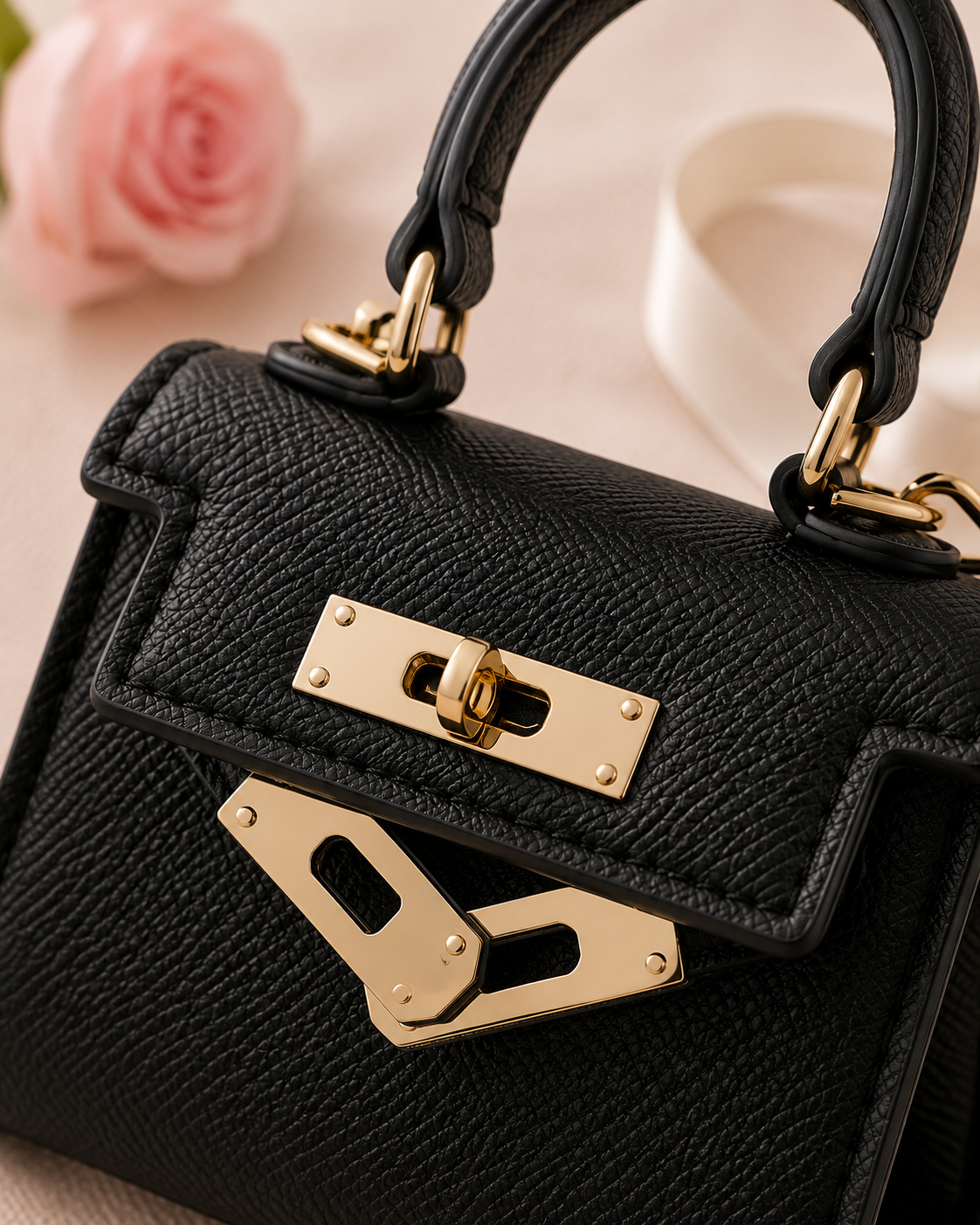 Mini One Shoulder Handbag - Black detail closeup
