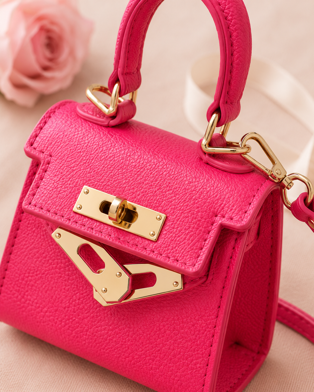 Mini One Shoulder Handbag - Pink detail closeup