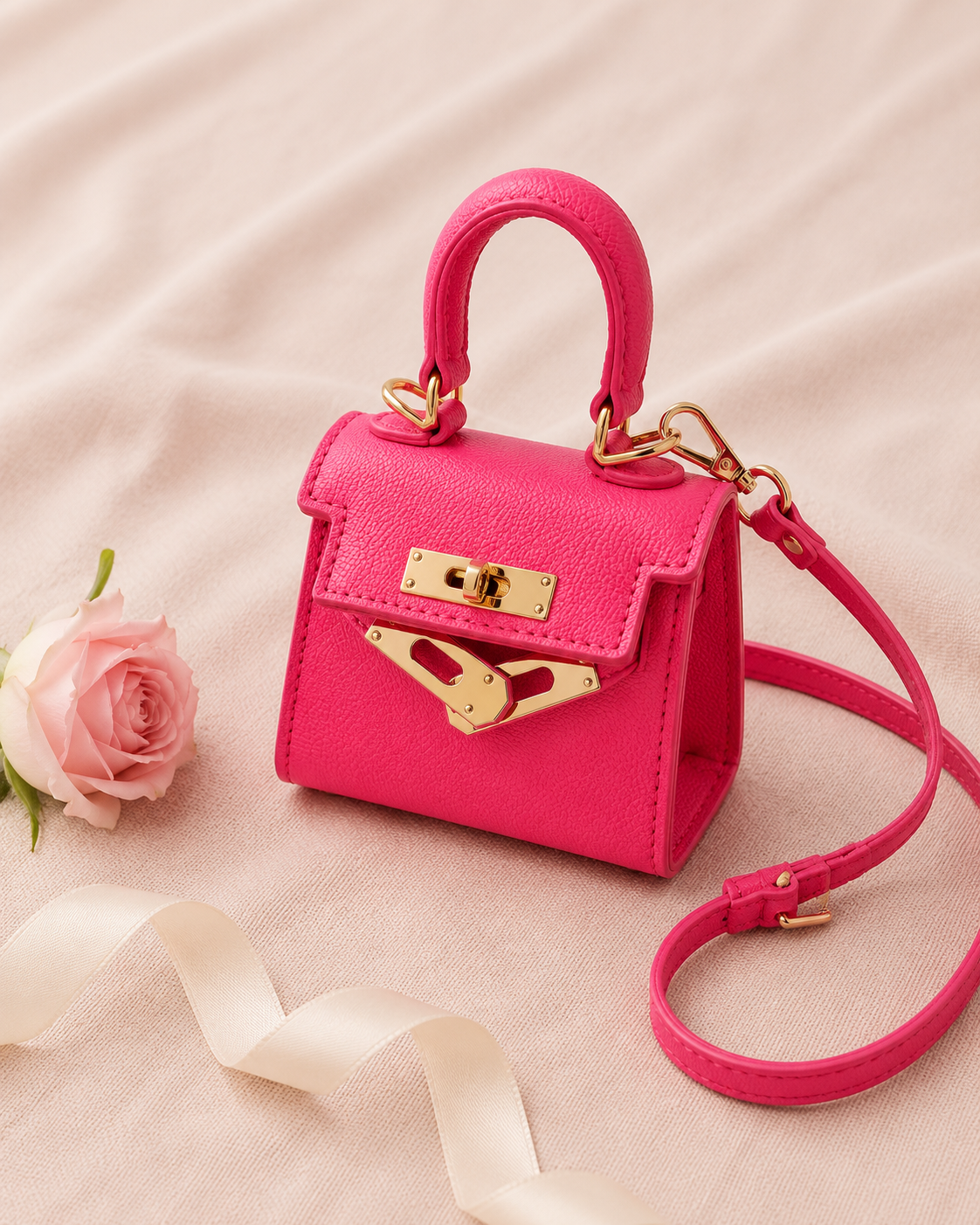 Mini One Shoulder Handbag - Pink flat lay