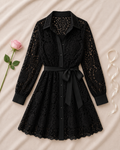 Fashion Temperament Lace Mini Lace Dress - Black flat lay