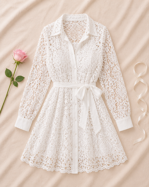 Fashion Temperament Lace Mini Lace Dress - flat lay