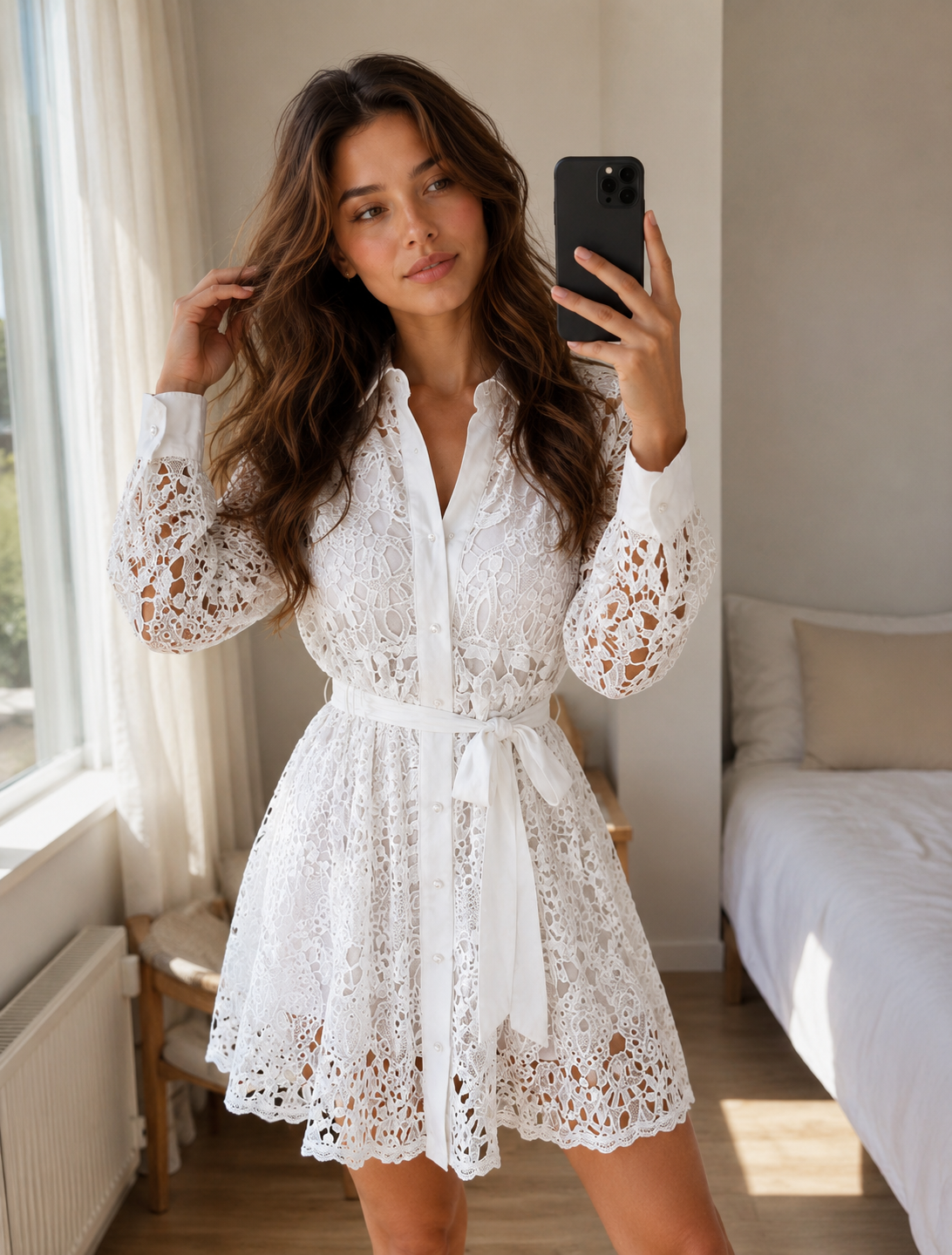 Lace Overlay A-Line Mini Dress