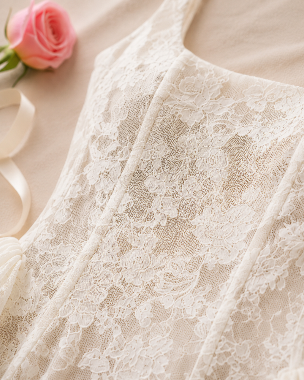 Elegant Lace Panel Mini Dress - detail closeup
