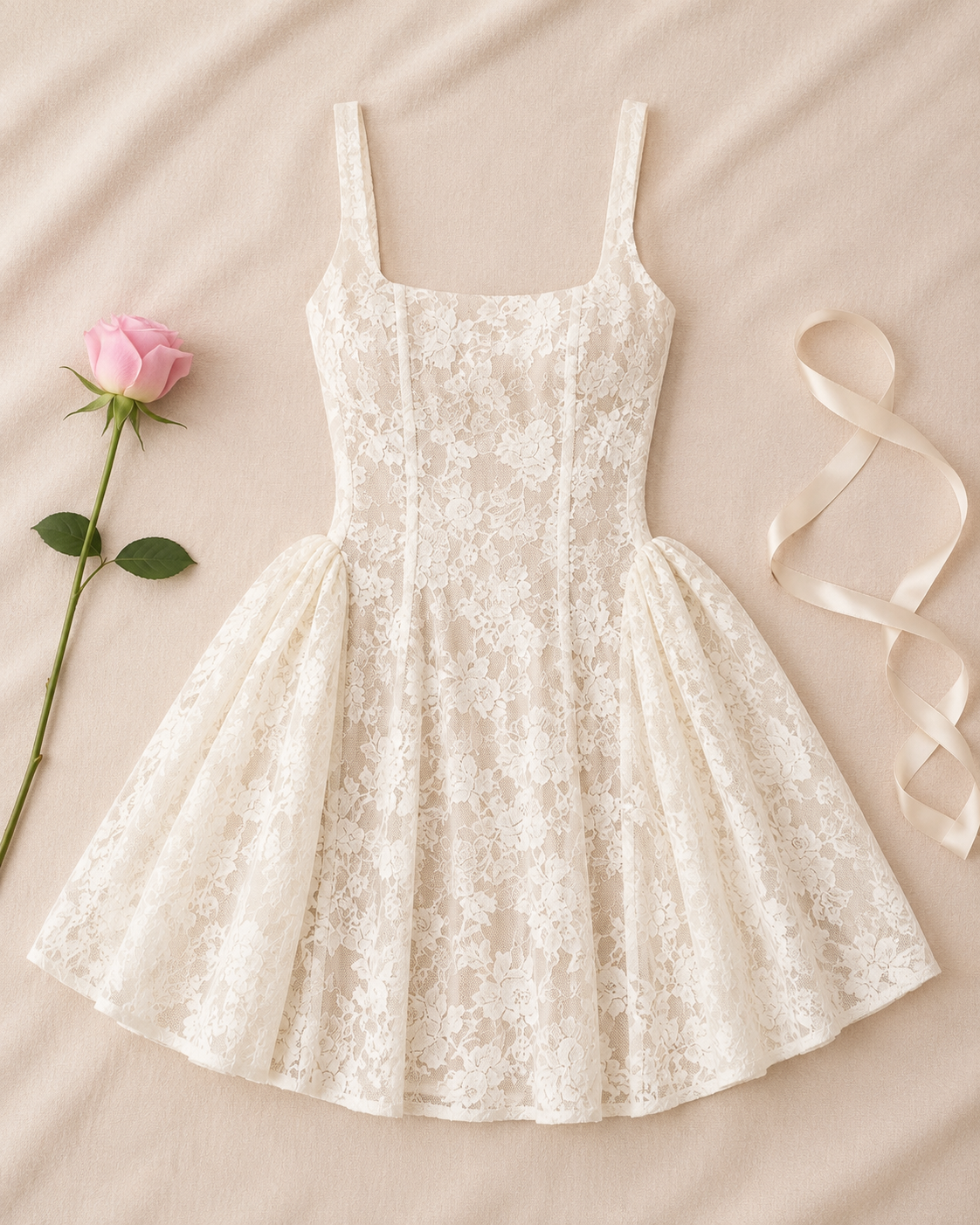 Elegant Lace Panel Mini Dress - flat lay
