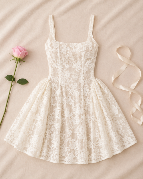 Elegant Lace Panel Mini Dress - flat lay
