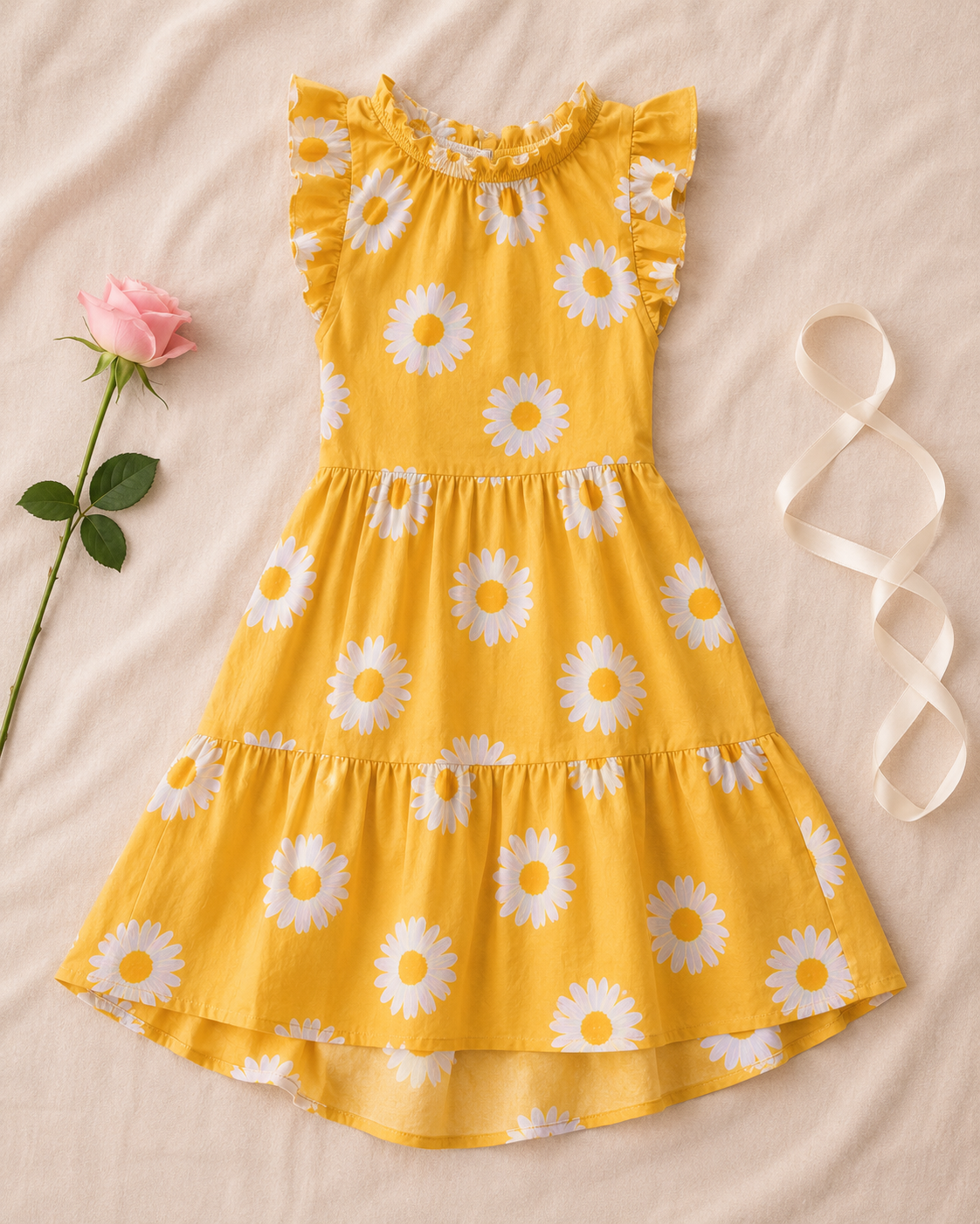 Sleeveless Lace Floral Mini Dress - flat lay