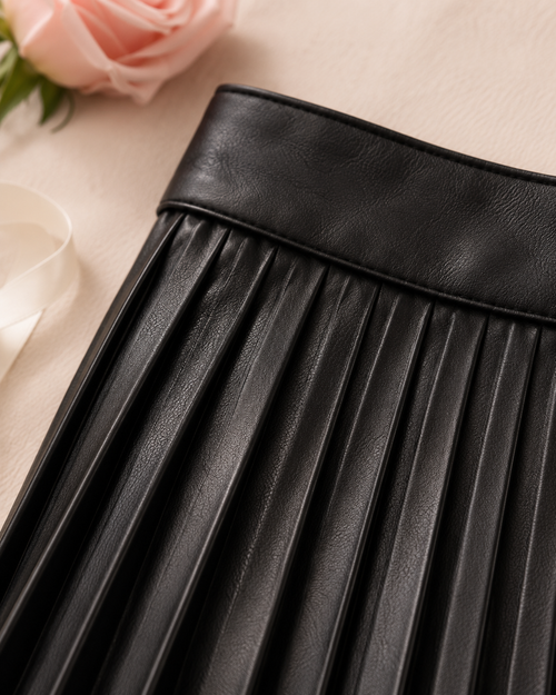 Draped Pleated Knitted Mini Skirt - detail closeup